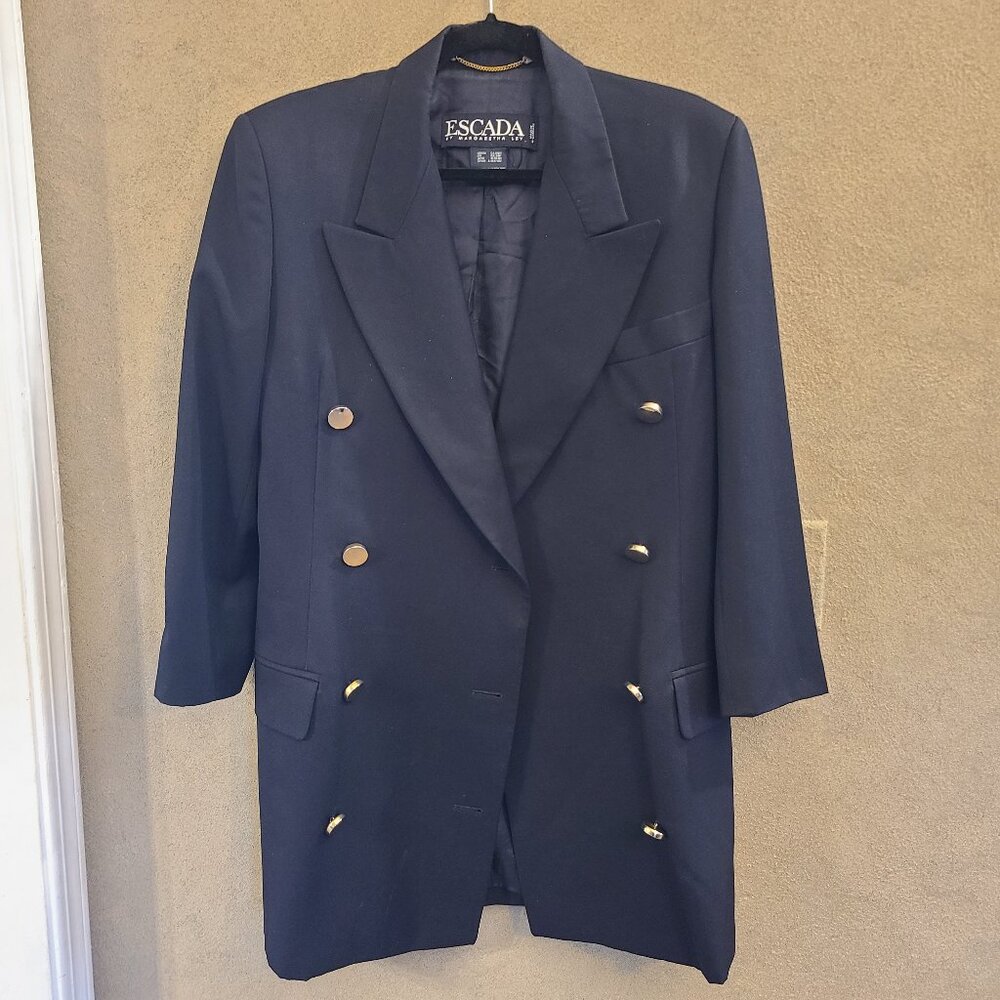 Escada Margaretha Ley 100% WOOL Double Breasted Dark Navy Blazer NO SIZE READ!